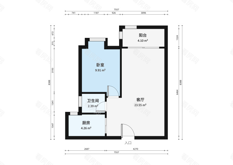锦绣荣城小区1室1厅户型图2