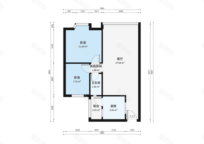 昌盛豪苑一期2室1厅户型图1
