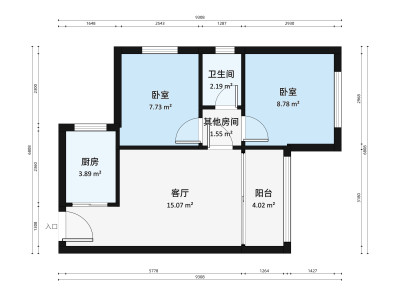 南苑山庄小区2室2厅户型图1