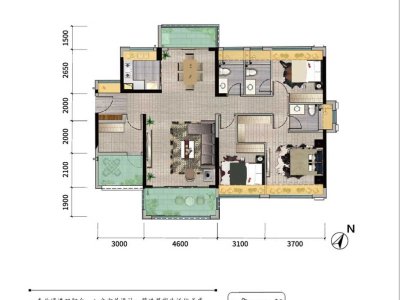 龙光天禧小区3室2厅3卫户型图2