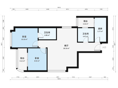 天鹅湖花园小区2室2厅户型图1