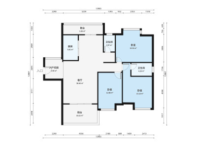 鸿升世纪东方城小区3室2厅户型图4
