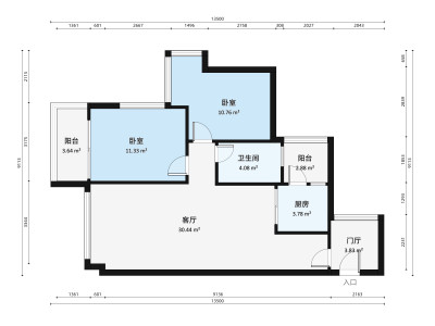 万科第五园八期小区2室1厅户型图1