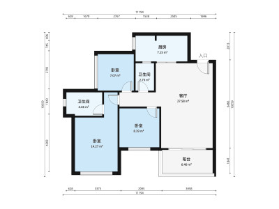 大东城二期小区3室2厅户型图5