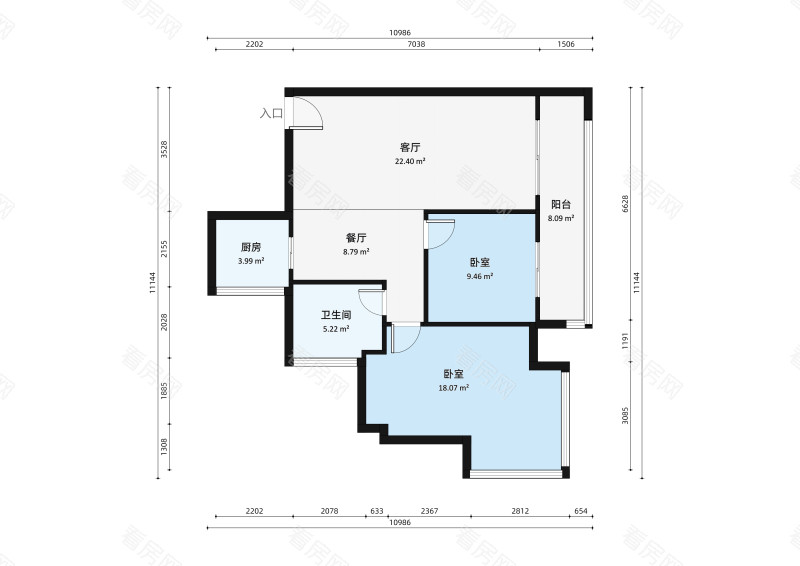 中珠上城一期小区2室2厅户型图2