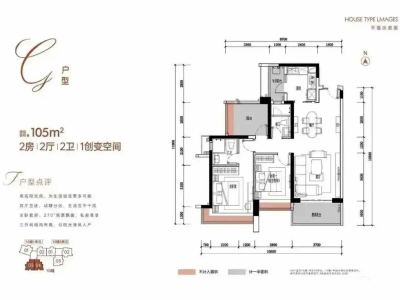 华鸿禧悦轩小区2室2厅2卫户型图1
