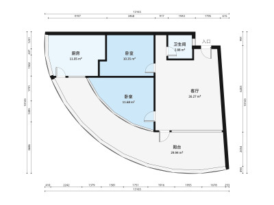 璞岸花园一期小区2室2厅户型图1