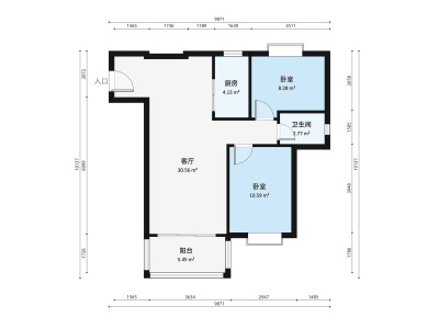 美陶花园小区2室1厅户型图3