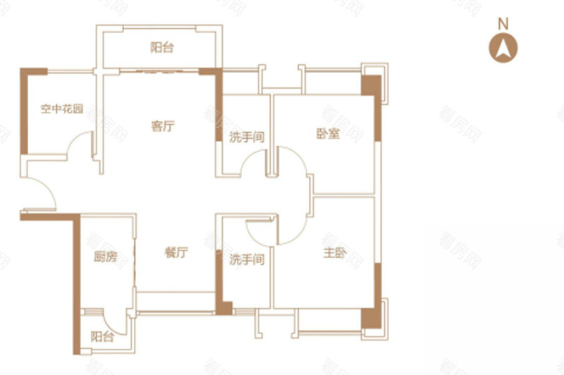 中国铁建国际公馆 3室2厅 91㎡ 满五年_中国铁建国际公馆二手房户型图片1