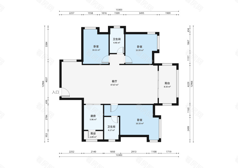 远洋城天骄小区3室2厅户型图5