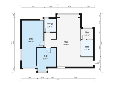 滨海之窗小区2室1厅户型图4