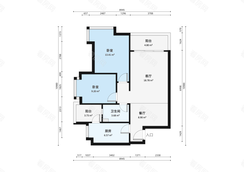 城市花园莲兴阁小区2室2厅户型图2