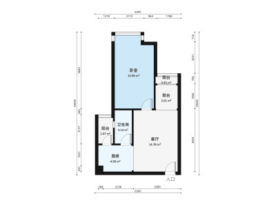 现代城华庭小区1室1厅户型图1