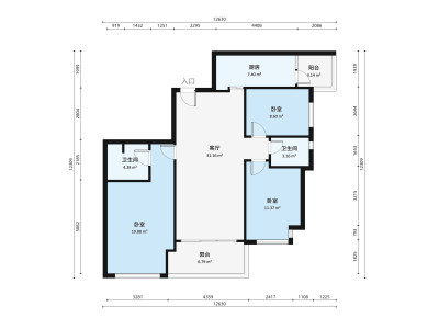 恒裕滨城二期小区3室1厅户型图2