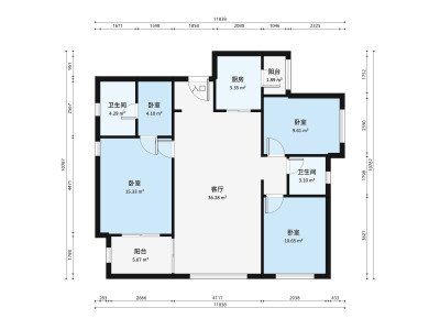 万科金色领域二期小区2室1厅户型图1