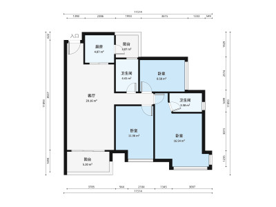 富山居花园小区3室2厅户型图3