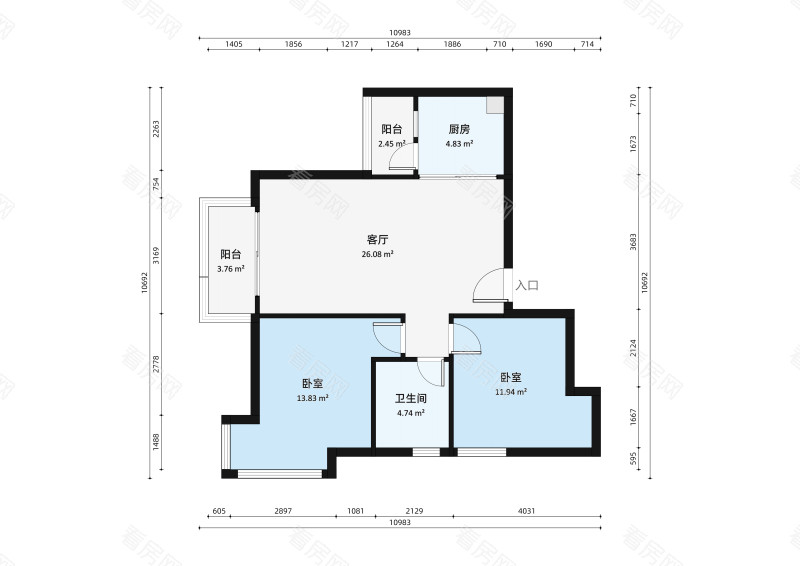 顺景蔷薇山庄四期小区2室2厅户型图