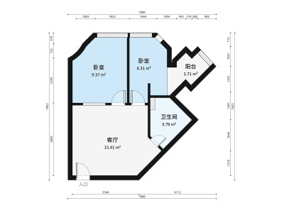皇都广场小区1室1厅1卫户型图2