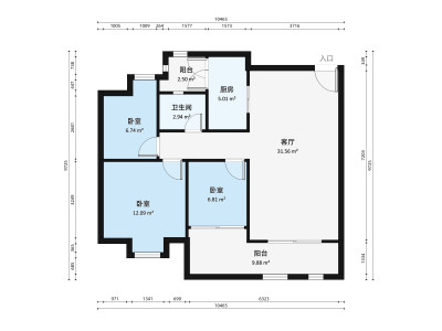 樵山美地花园小区3室1厅户型图2