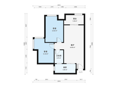 海伦堡院子一期小区2室2厅户型图1