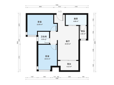 海伦堡院子一期小区2室1厅户型图5