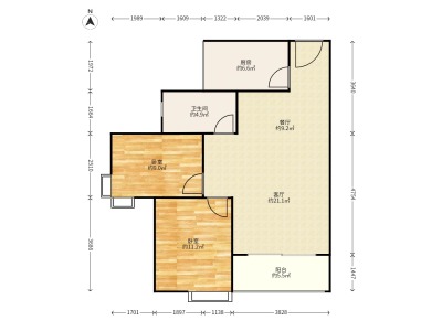 恒运豪庭小区2室2厅1卫户型图2