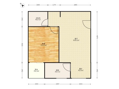 峰荟名庭小区1室2厅1卫户型图3