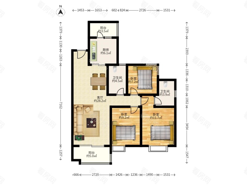 保利时代小区3室2厅2卫户型图14
