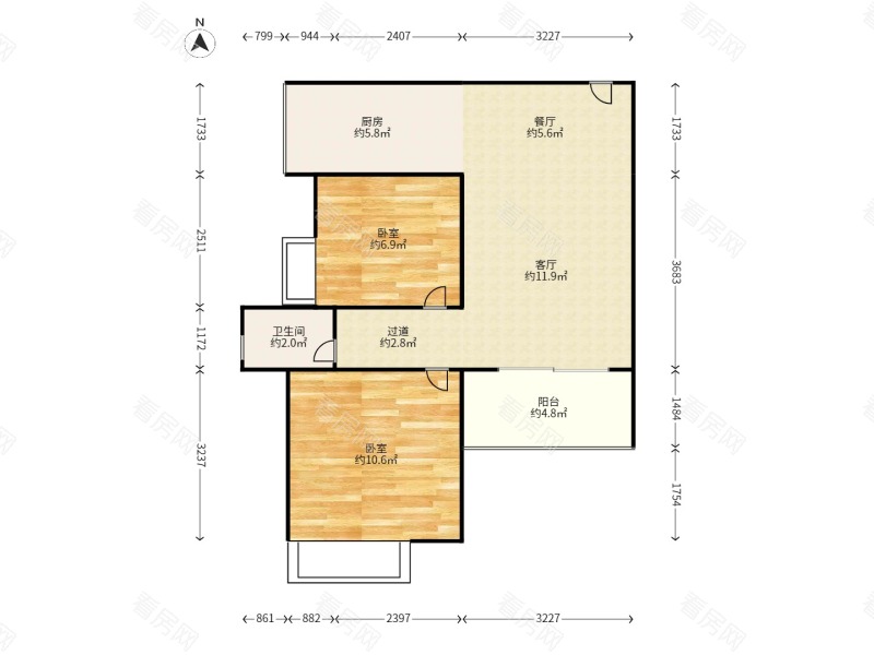 中央城一期(章贡区)小区2室2厅1卫户型图12