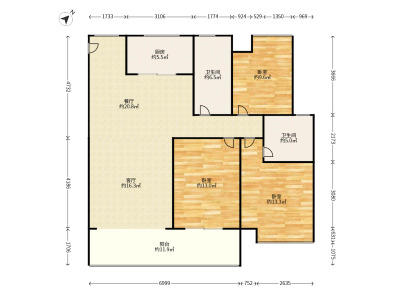 幸福里三期小区3室2厅1卫户型图3