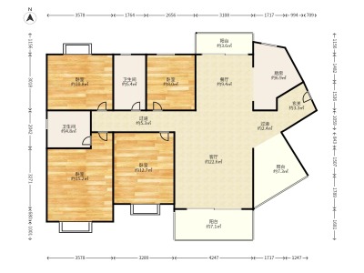 右岸春天小区4室2厅2卫户型图1