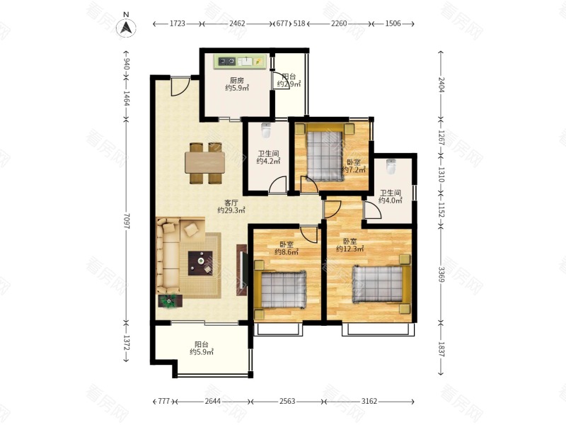 保利时代小区3室2厅2卫户型图21