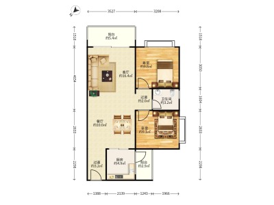 绿榕居小区2室2厅1卫户型图2