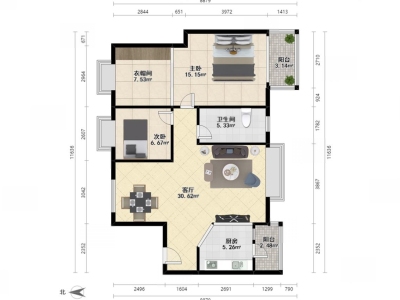 皇达东方雅苑小区2室2厅1卫户型图4