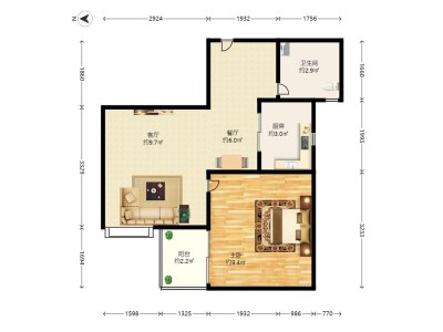 鸿园居小区1室2厅1卫户型图3