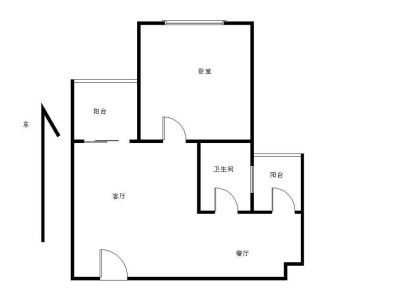 现代城华庭小区1室2厅1卫户型图3