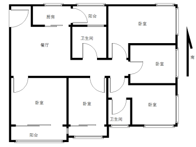 西海明珠花园小区5室1厅2卫户型图2