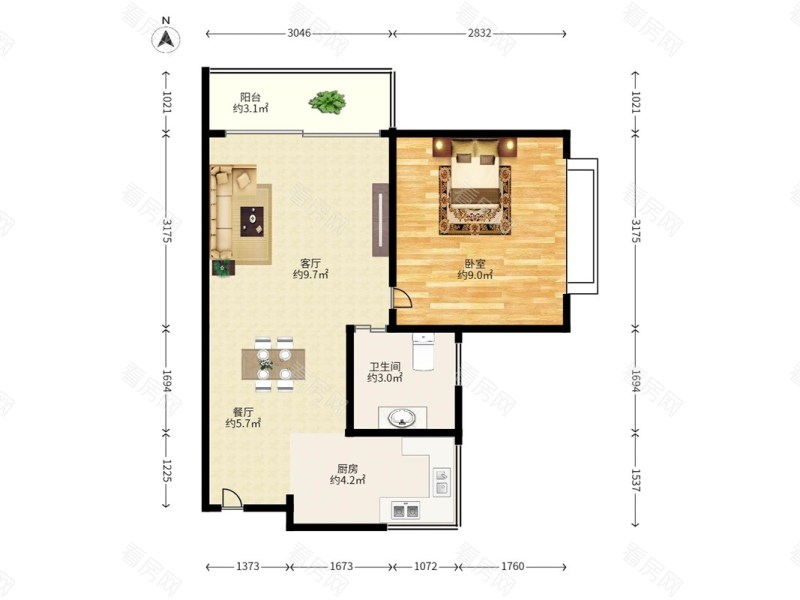 皇庭世纪小区1室2厅1卫户型图