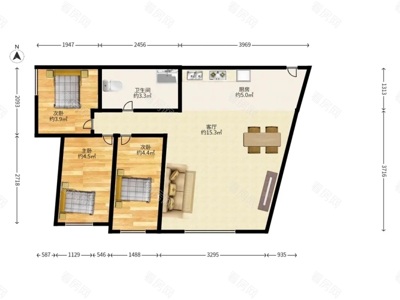 南方证券大厦 3室1厅 65.37㎡ 满五年_南方证券大厦二手房户型图片7