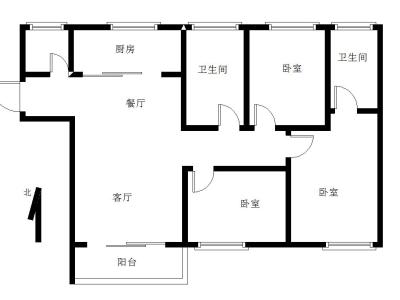 中海凯旋门小区3室2厅2卫户型图2