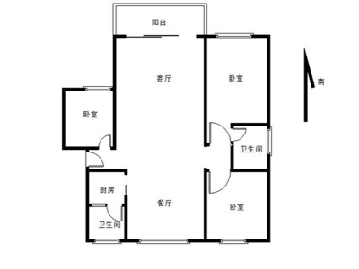 南新五路1号小区3室2厅2卫户型图1