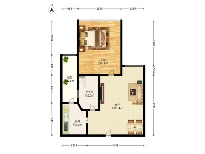 东方都会大厦小区1室1厅1卫户型图2