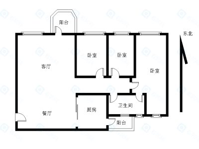 星海名城二期小区3室2厅1卫户型图3