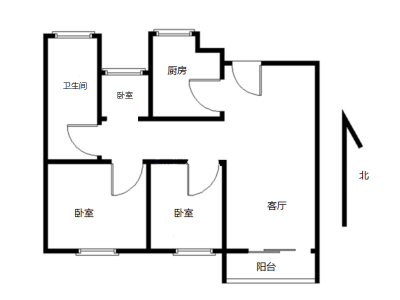 幸福里二期小区3室1厅1卫户型图4
